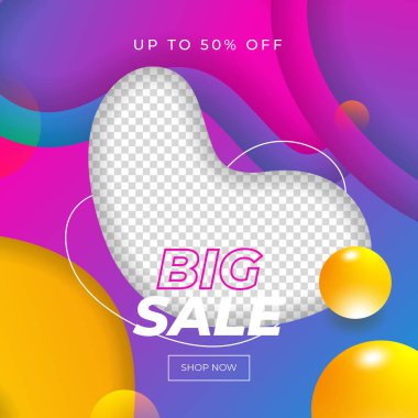 Turuncu mavi mor vektör illüstrasyon indirimli afiş şablon tasarımı. Büyük satış, süper satış, son yıl satışı, Kara Cuma, sezon sonu özel teklif afişi. Soyut tanıtım planı posteri.