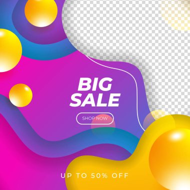 Turuncu mavi mor vektör illüstrasyon indirimli afiş şablon tasarımı. Büyük satış, süper satış, son yıl satışı, Kara Cuma, sezon sonu özel teklif afişi. Soyut tanıtım planı posteri.