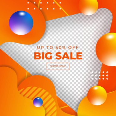 Turuncu vektör illüstrasyon satış afişi şablon tasarımı. Büyük satış, süper satış, son yıl satışı, Kara Cuma, sezon sonu özel teklif afişi. Soyut tanıtım planı posteri.