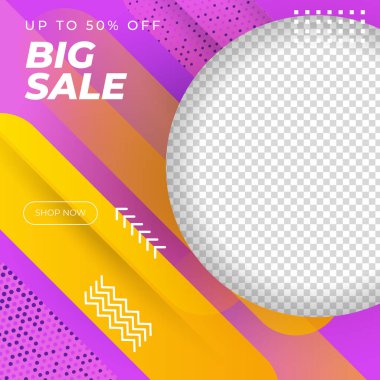 Turuncu mavi mor vektör illüstrasyon indirimli afiş şablon tasarımı. Büyük satış, süper satış, son yıl satışı, Kara Cuma, sezon sonu özel teklif afişi. Soyut tanıtım planı posteri.