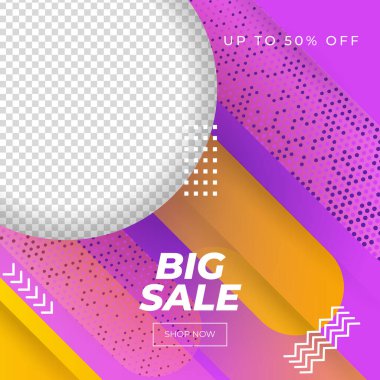 Turuncu mavi mor vektör illüstrasyon indirimli afiş şablon tasarımı. Büyük satış, süper satış, son yıl satışı, Kara Cuma, sezon sonu özel teklif afişi. Soyut tanıtım planı posteri.