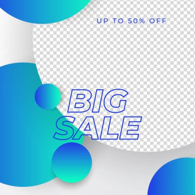 Mavi kare elementli büyük ve mega satış için vektör kare web pankartı şablonları.