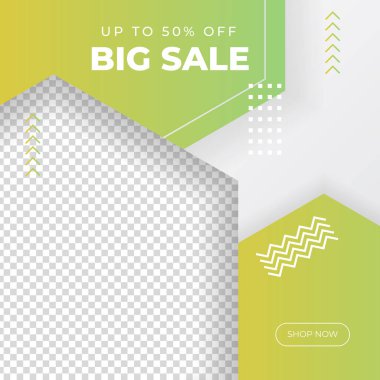 Sarı yeşil kare elementli büyük ve mega satış için vektör kare pankart şablonları.