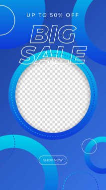 Satış hikayeleri afiş tasarımı. Vektör çizimi. Pankart satışı, sunum, el ilanı, poster, davetiye için hikaye şablonu ayarlandı.