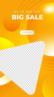 Satış hikayeleri afiş tasarımı. Vektör çizimi. Pankart satışı, sunum, el ilanı, poster, davetiye için hikaye şablonu ayarlandı.