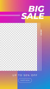 Satış hikayeleri afiş tasarımı. Vektör çizimi. Pankart satışı, sunum, el ilanı, poster, davetiye için hikaye şablonu ayarlandı.