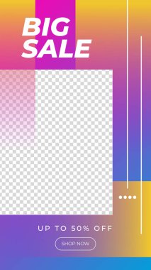 Satış hikayeleri afiş tasarımı. Vektör çizimi. Pankart satışı, sunum, el ilanı, poster, davetiye için hikaye şablonu ayarlandı.