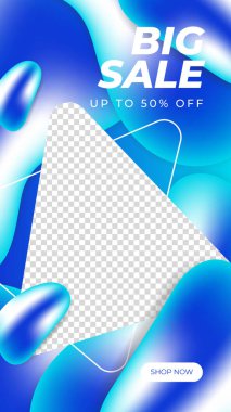 Düzenlenebilir hikayeler afiş şablonu. Çizgili çizgi şeklinde mavi ve sarı arkaplan rengi. Sosyal medya paylaşımı, instagram ve internet reklamları için uygun. Fotoğraf okuluyla vektör illüstrasyonu