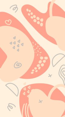 Minimalist soyut sanat koleksiyonu şekillendirir. Pastel renkli karalama demeti moda tasarımı, yaz sezonu veya doğal konsept için. Modern el çizimi bitki yaprağı ve tropik şekil dekorasyon seti.