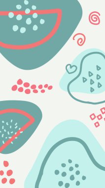 Minimalist soyut sanat koleksiyonu şekillendirir. Pastel renkli karalama demeti moda tasarımı, yaz sezonu veya doğal konsept için. Modern el çizimi bitki yaprağı ve tropik şekil dekorasyon seti.