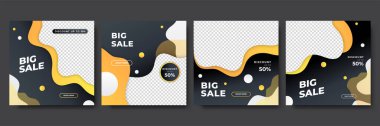 Reklam, sunum, afiş, poster, davetiye için kare şablon hazır. Geometrik elementler ve fotoğraf koleji ile büyük ve mega satış için web afişi şablonları. Vektör illüstrasyonu.