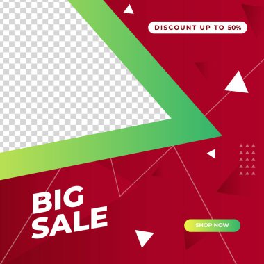 Geometrik elementli büyük ve mega satış için vektör kare web pankartı şablonları. Sosyal medya paylaşımı, instagram ve internet reklamları için uygun. Fotoğraf okuluyla vektör illüstrasyonu