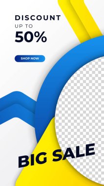 Satış promosyon web sitesi afiş şablonları. Sosyal medya afişleri. Satış ve İndirimli Teklif İlanları. Sosyal ağlar ve vektör illüstrasyonları için modaya uygun bir şablon. Fotoğraf okuluyla tasarım.