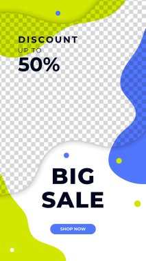 Satış promosyon web sitesi afiş şablonları. Sosyal medya afişleri. Satış ve İndirimli Teklif İlanları. Sosyal ağlar ve vektör illüstrasyonları için modaya uygun bir şablon. Fotoğraf okuluyla tasarım.