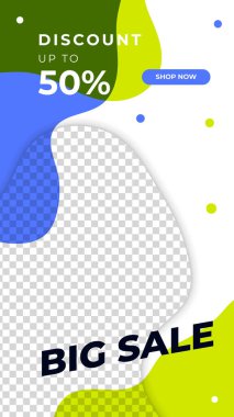 Satış promosyon web sitesi afiş şablonları. Sosyal medya afişleri. Satış ve İndirimli Teklif İlanları. Sosyal ağlar ve vektör illüstrasyonları için modaya uygun bir şablon. Fotoğraf okuluyla tasarım.