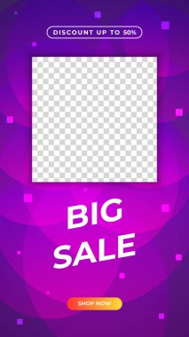 Satış promosyon web sitesi afiş şablonları. Sosyal medya afişleri. Satış ve İndirimli Teklif İlanları. Sosyal ağlar ve vektör illüstrasyonları için modaya uygun bir şablon. Fotoğraf okuluyla tasarım.