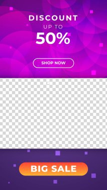 Sosyal medya şablonu için modern indirimli pankartlar. Yıl sonu indirimi, Kara Cuma, yaz indirimi, sezon indirimi afiş tasarımı. Vektör illüstrasyonu.