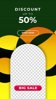 Sosyal medya şablonu için modern indirimli pankartlar. Yıl sonu indirimi, Kara Cuma, yaz indirimi, sezon indirimi afiş tasarımı. Vektör illüstrasyonu.