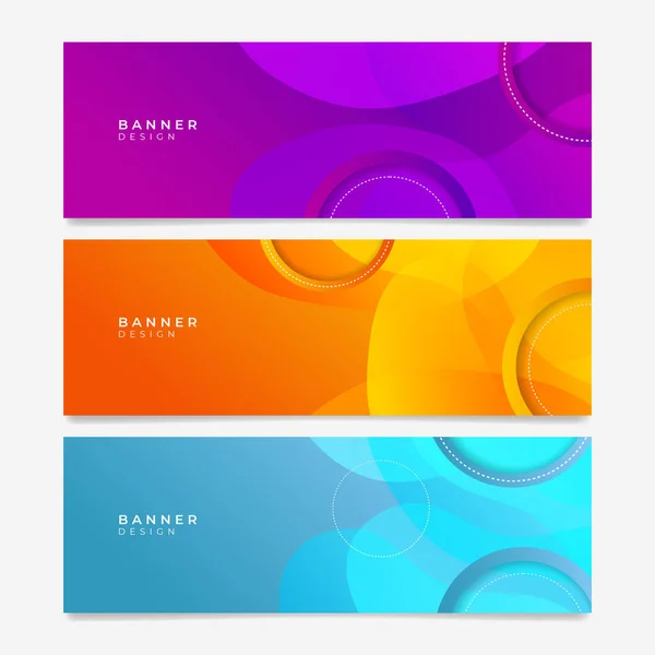 Colorful Web Banner Wave Shapes Collection Horizontal Promotion Banners Gradient — Stock Vector