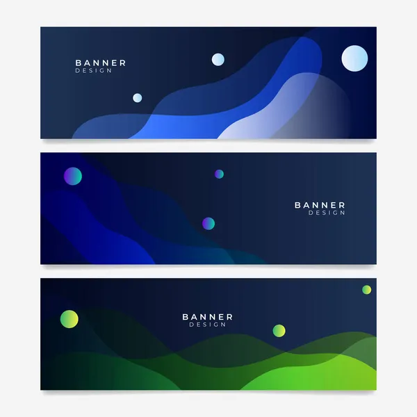 Colorful Web Banner Wave Geometric Shapes Collection Horizontal Promotion Banners — Stock Vector