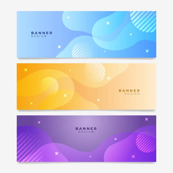 Colorful Web Banner Wave Geometric Shapes Collection Horizontal Promotion Banners — Stock Vector