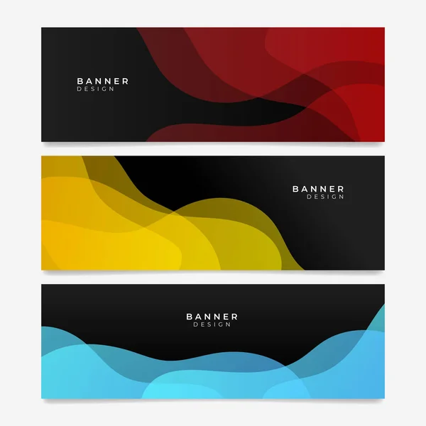 Colorful Web Banner Wave Geometric Shapes Collection Horizontal Promotion Banners — Stock Vector