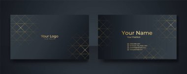 Modern İş Kartı - Yaratıcı ve Temiz İş Kartı Şablonu. Lüks kartvizit tasarım şablonu. Soyut altın dalgalı çizgileri parlak, koyu renkli arka plan. Vektör illüstrasyonu