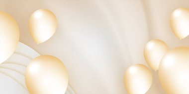 Balonlu, soyut lüks altın arka plan. Lüks çokgen desenli beyaz ve altın arkaplan. Arkaplan şablonu, poster, afiş, sosyal medya, tebrik kartı, kapak, sertifika, broşür