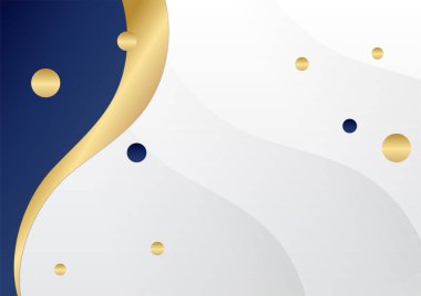 Modern mavi ve altın soyut arka plan. Koyu lacivert ve altın kıvrımlı arka planda çizgiler var. Lüks ve zarif. Soyut şablon tasarımı. Sunum, afiş, kapak için tasarım.