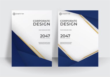 A4 biçimli düzenlenebilir kapak modelinin mavi altın beyaz iş vektörü çizimi. Broşür, dergi, broşür, broşür, broşür, kitapçık, yıllık rapor için geometrik arkaplan tasarım şablonları..