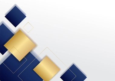 Soyut mavi ve altın sarısı iplikli beyaz arka plan. Soyut çokgen desenli lüks altın rengi koyu mavi.