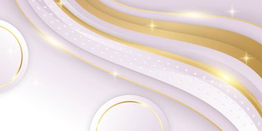 Altın iplikler, dalgalar ve çizgilerle soyut beyaz ve altın arkaplan. Tebrik kartı, menü, sosyal medya şablonu, broşür, kapak, kartvizit ve sunum tasarımı için tasarım.