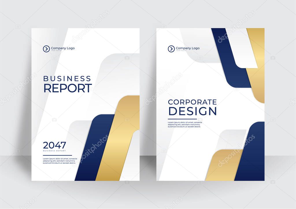 Modern blue gold business cover template. For brochure, annual report, flyer design templates in A4 size. Vector illustrations for business presentation, business paper, corporate document cover