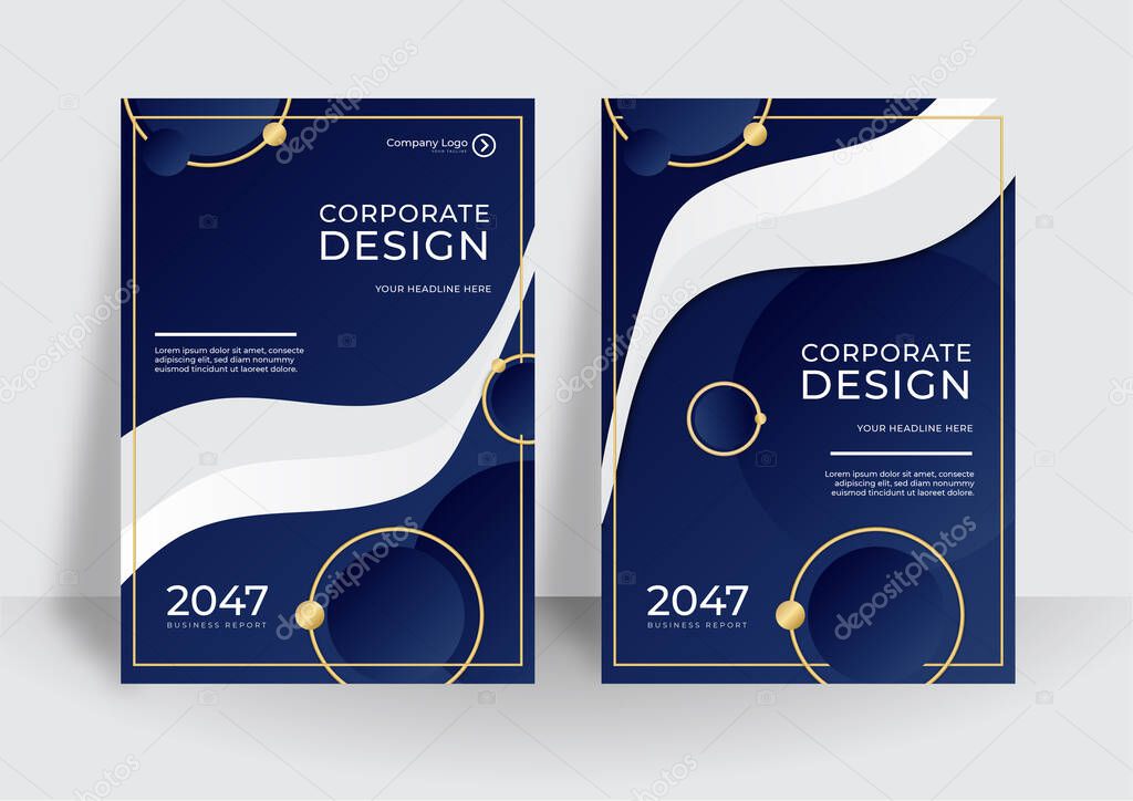 Modern blue gold vector layout business corporate cover design templates for brochure, magazine, flyer, booklet, annual report. Technology, science, future concept abstract futuristic backgrounds.