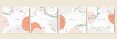 Yaratıcı sert boya kaplama tasarımı pastel renk arka plan vektörü. Davetiye, parti kartı ve sosyal ışıklandırma kapakları için metin tasarımı için kopyalama alanı olan minimal moda organik şekiller.
