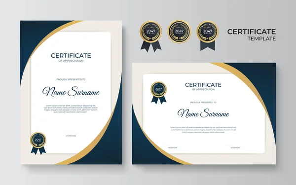 Modern Elegant Luxury Gold Blue Diploma Certificate Template Certificate Achievement — Stock Vector