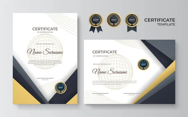 Moderno Elegante Ouro Luxo Modelo Certificado Diploma Preto Modelo Certificado — Vetor de Stock