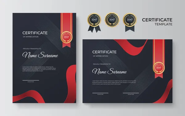 Moderno Elegante Modelo Certificado Diploma Luxo Vermelho Preto Modelo Certificado —  Vetores de Stock