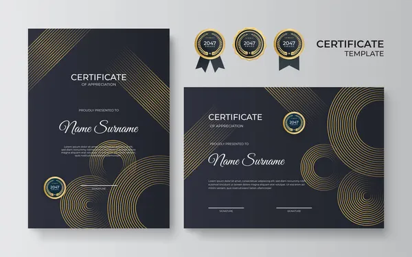 Modern Elegant Luxe Goud Zwart Diploma Certificaat Sjabloon Certificaat Van — Stockvector
