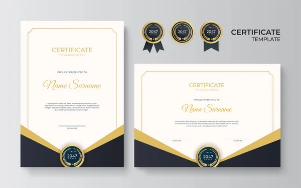 Nowoczesny Elegancki Luksusowe Złoto Czarny Dyplom Wzór Certyfikatu Świadectwo Osiągnięcia — Wektor stockowy