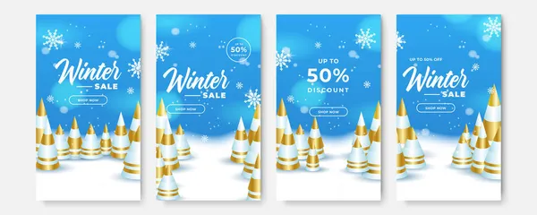 Winterschlussverkauf Vektor Poster Oder Banner Set Mit Rabatttext Und Schnee — Stockvektor