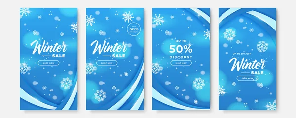 Winter Sale Vector Poster Banner Set Discount Text Snow Elements — Stock Vector