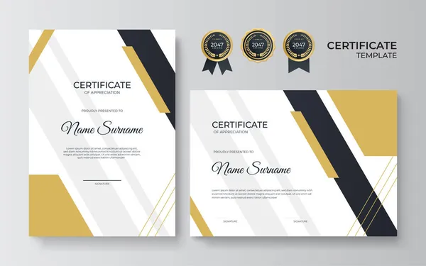Modern Elegáns Luxus Arany Fekete Diploma Tanúsítvány Sablon Teljesítmény Tanúsítvány — Stock Vector