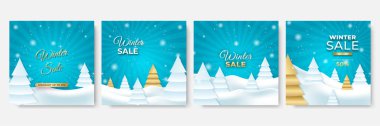 Kış sonu Noel indirimli sosyal medya tebrik kartları. Soyut kare Kış Tatili sanat şablonları. Sosyal medya paylaşımı, mobil uygulamalar, pankart tasarımı ve İnternet / İnternet reklamları için elverişli.