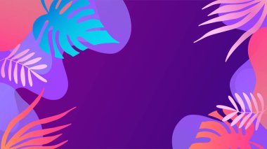 Soyut organik çiçekler, yapraklar, sıvı, rengarenk canlı renklere sahip dalga minimalist arka plan. Tebrik kartları, davetiyeler, el ilanları ve sosyal medya şablonu için iyidir.