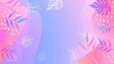 Soyut organik çiçekler, yapraklar, sıvı, rengarenk canlı renklere sahip dalga minimalist arka plan. Tebrik kartları, davetiyeler, el ilanları ve sosyal medya şablonu için iyidir.