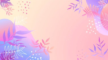 Soyut organik çiçekler, yapraklar, sıvı, rengarenk canlı renklere sahip dalga minimalist arka plan. Tebrik kartları, davetiyeler, el ilanları ve sosyal medya şablonu için iyidir.