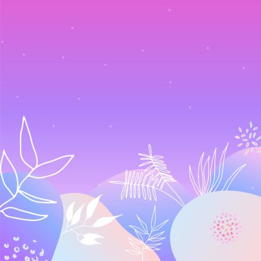 Renkli moda soyut organik çiçekli minimalist sanat tasarımı arkaplanı gradyan canlı renkli. Pembe, pastel renk, mavi, yumuşak renk çiçekli arka plan. Güzellik moda afişleri tasarımı.
