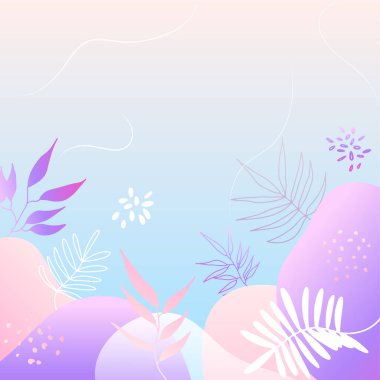 Renkli moda soyut organik çiçekli minimalist sanat tasarımı arkaplanı gradyan canlı renkli. Pembe, pastel renk, mavi, yumuşak renk çiçekli arka plan. Güzellik moda afişleri tasarımı.