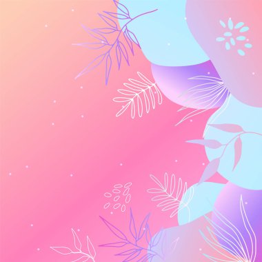Renkli moda soyut organik çiçekli minimalist sanat tasarımı arkaplanı gradyan canlı renkli. Pembe, pastel renk, mavi, yumuşak renk çiçekli arka plan. Güzellik moda afişleri tasarımı.